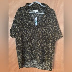 NWT Michael Kors Black and Tan Floral Top